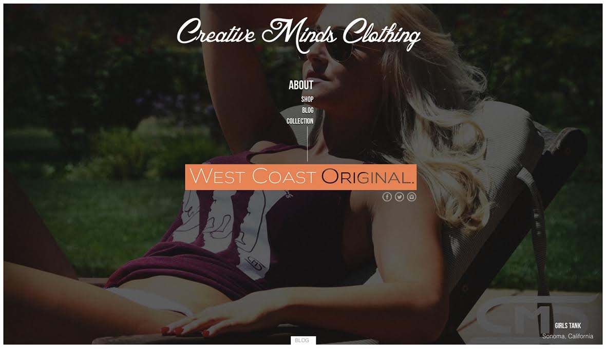 Creative Minds clothing website design home page