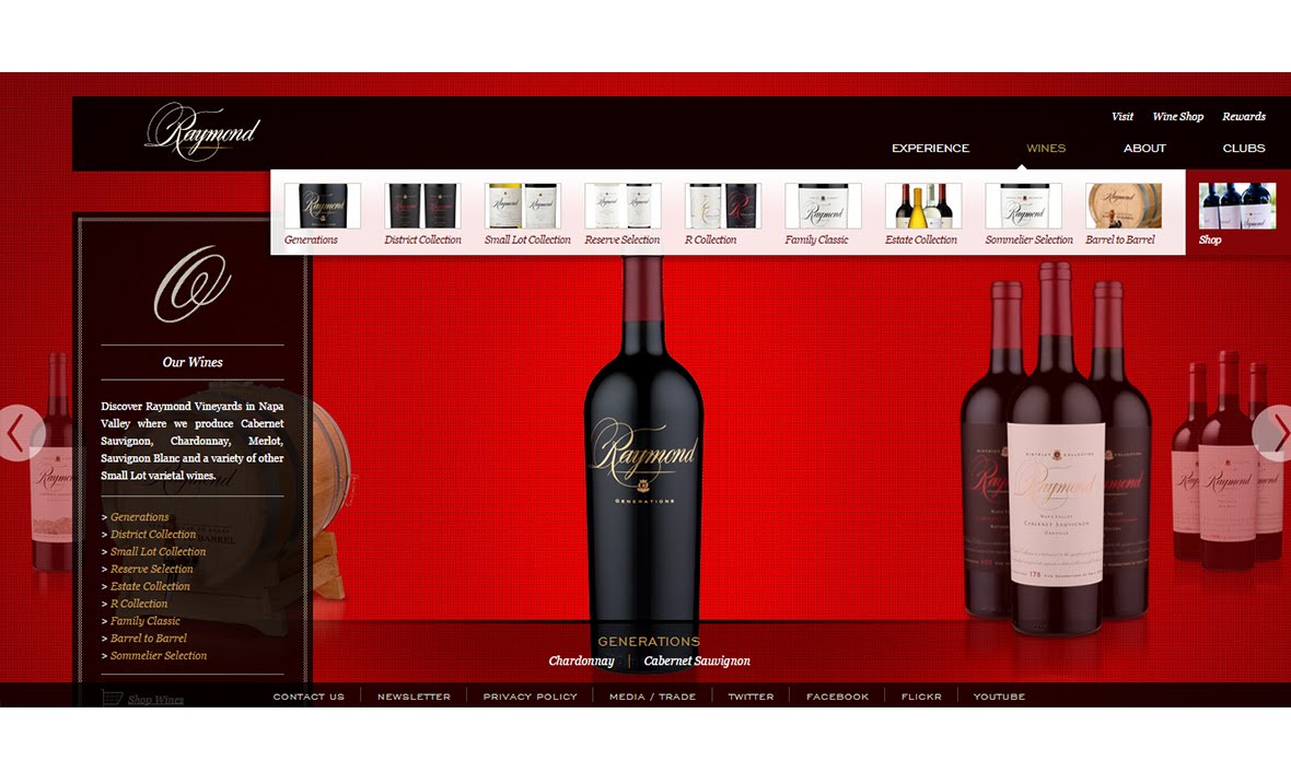 Raymond Vineyards website design bottle spotlight napa sonoma page